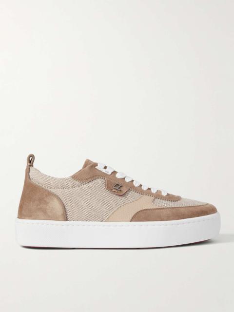 Happyrui Spiked Leather-Trimmed Canvas and Suede Sneakers