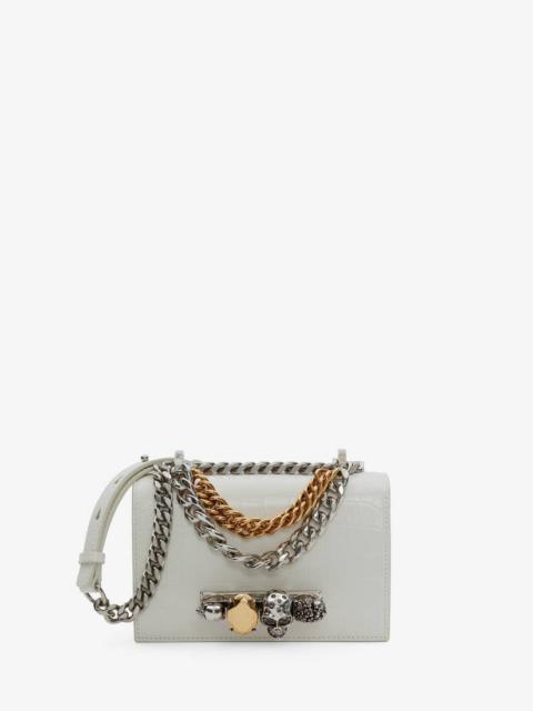 Women's Mini Jewelled Satchel With Chain in Ivory
