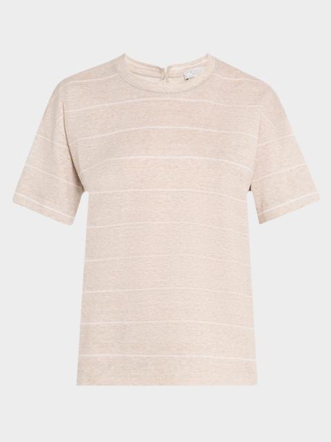 PESERICO Striped Crewneck Cotton-Linen Shirt