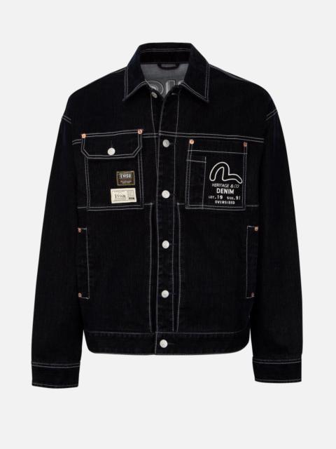 EVISU Logo Embroidery Velvet Denim Jacket