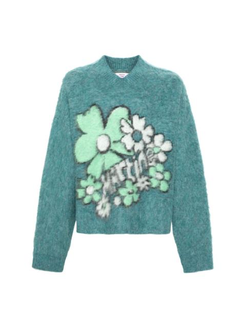 floral-intarsia brushed jumper