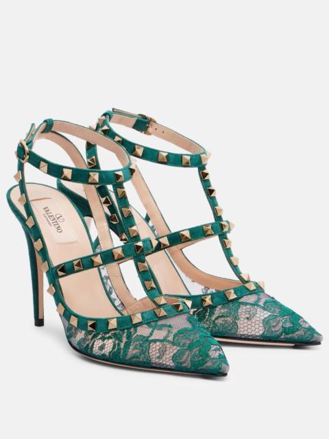 Valentino Rockstud 100 lace and suede pumps