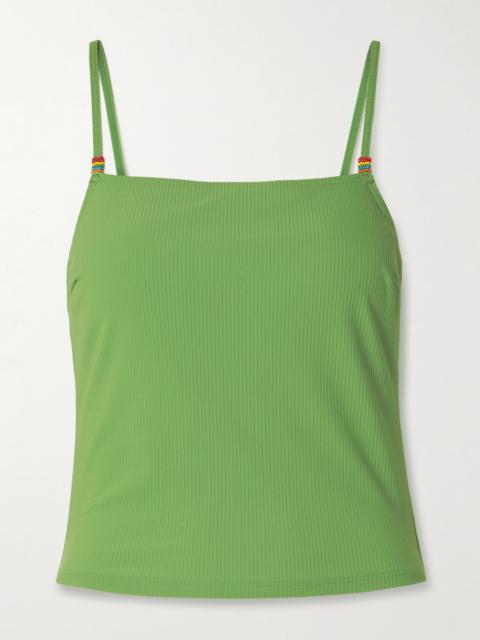 STAUD Cleo Bead-embellished Ribbed Bikini Top