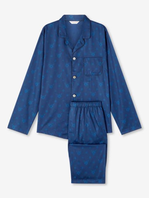Derek Rose Men's Modern Fit Pyjamas Paris 24 Cotton Jacquard Navy
