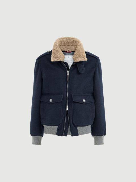 Brunello Cucinelli Bonded cashmere beaver cloth bomber jacket with Thermore® padding and detachable shearling collar