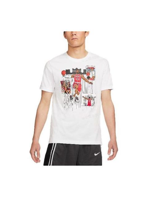 Nike Men's Nike Cartoon Lebron James Shooting Printing Sports Round Neck Short Sleeve White T-Shirt DD078