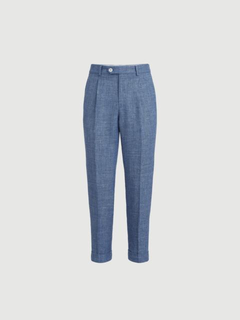 Brunello Cucinelli Virgin wool, silk and linen hopsack trousers with pleat