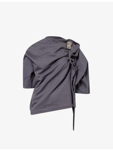 Dries Van Noten Embellished Asymmetric Cotton-Jersey Top