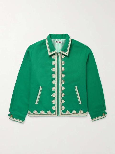 Ripple Embellished Grosgrain-Trimmed Cotton-Canvas Jacket
