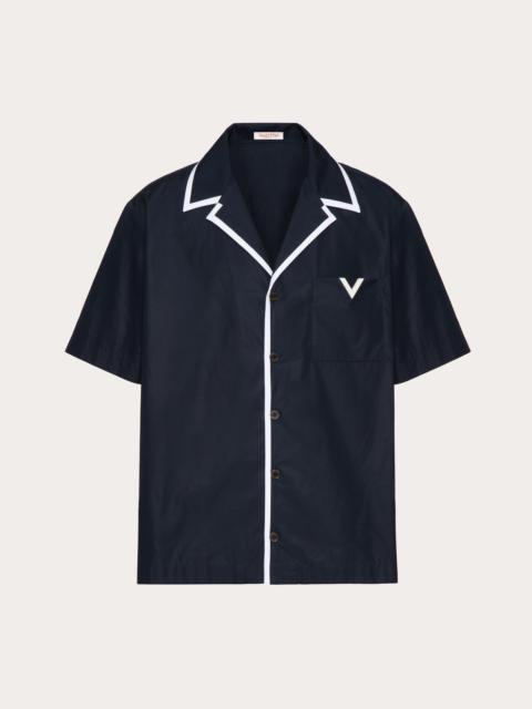 COTTON POPLIN BOWLING SHIRT WITH RUBBERIZED V DETAIL