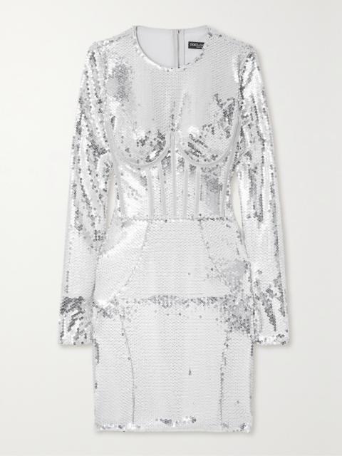 Dolce & Gabbana Sequined Tulle Mini Dress