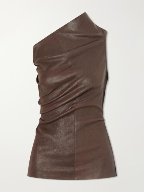 Rick Owens Athena one-shoulder leather and cotton-blend tank Bronze