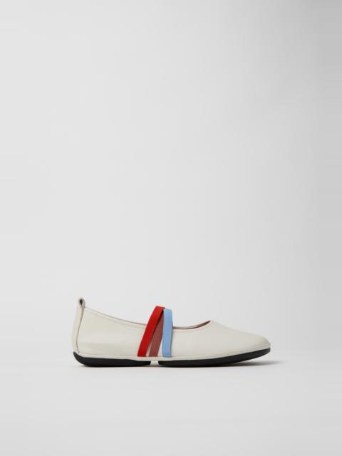 CAMPER Twins White Leather Ballerina Shoes for Women with Rubber Outsoles.