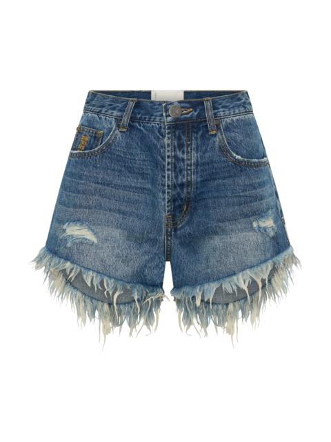 ONE TEASPOON Outlaws Mid Waist Mid Length Denim Shorts - Blue Love