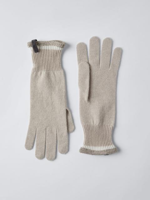 Brunello Cucinelli Cashmere knit gloves with sparkling trim and monili