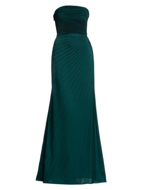 Dress The Population Women's Kinley Strapless Satin Crepe Pleated Gown - Pine