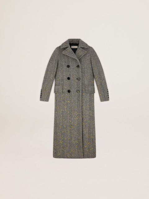 Golden Goose Women’s long herringbone coat with yellow details