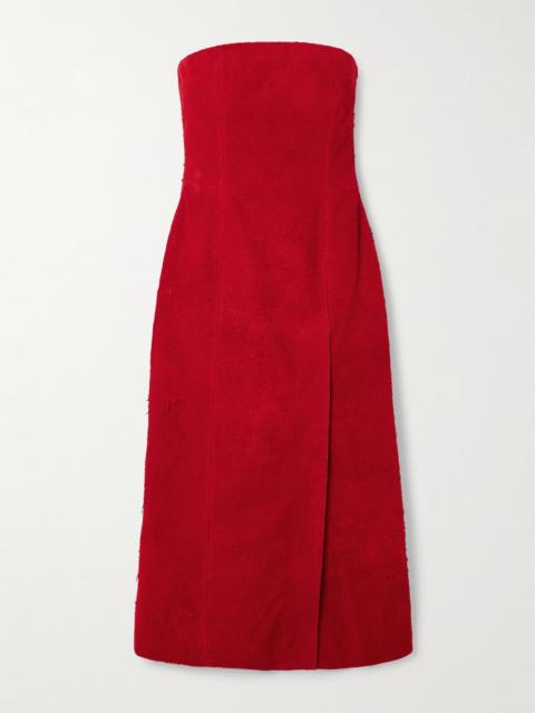 Alexander McQueen Strapless Suede Midi Dress