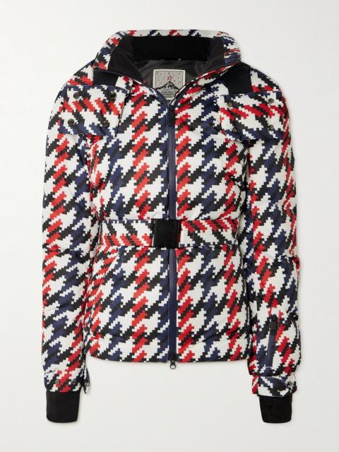 PERFECT MOMENT Candice Hooded Belted Houndstooth Down Ski Jacket