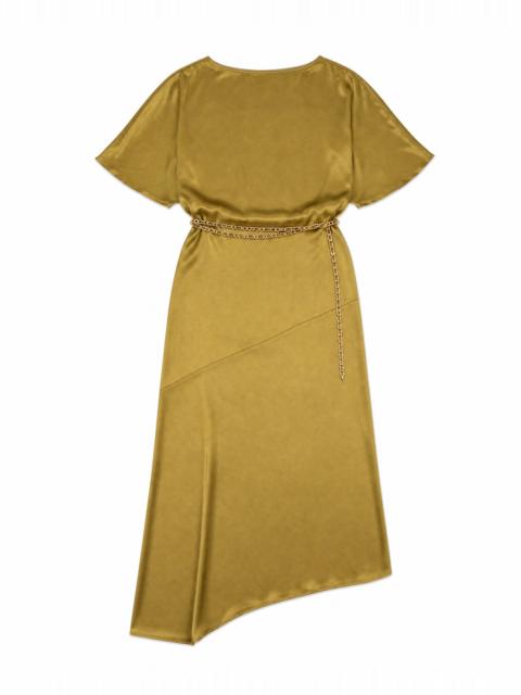 The Kooples LONG SATIN DRESS WITH AN OLIVE-COLORED GOLD CHAIN