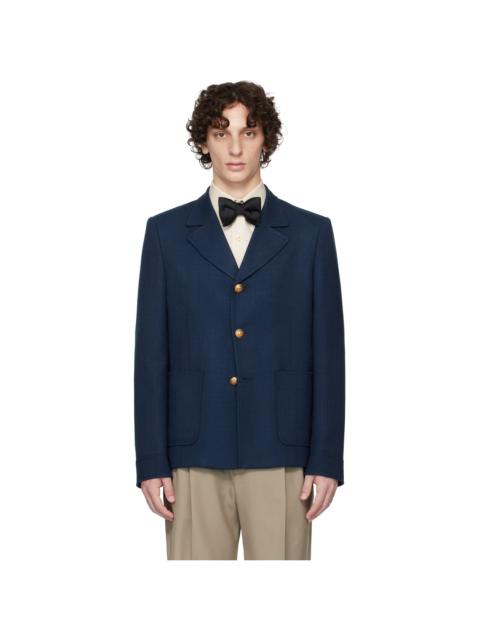 Navy Viscose Canvas Slim Fit Blazer