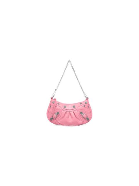 Women's Le Cagole Mini Purse With Chain Crocodile Embossed in Pink