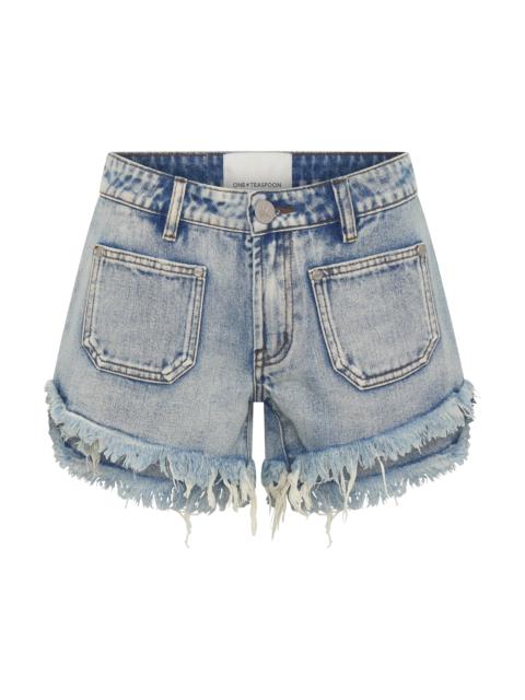 ONE TEASPOON Retro Dukes Low Waist Mini Denim Shorts - Hendrixe Blue
