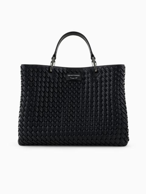 EMPORIO ARMANI MYEA MEDIUM SHOPPER BAG IN INTERWOVEN LEATHER