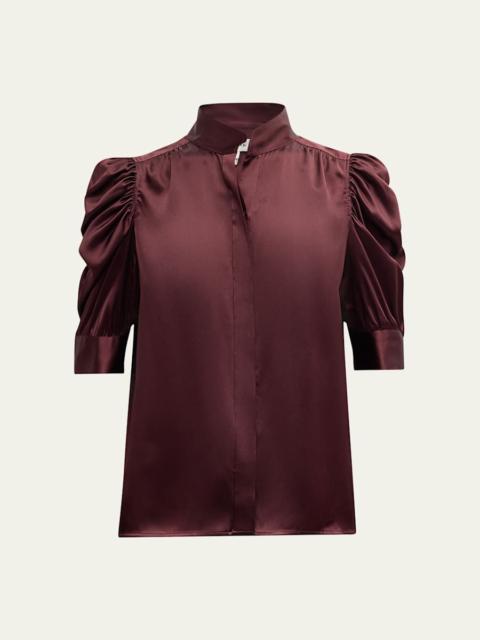 FRAME Gillian Silk Ruched Sleeve Top