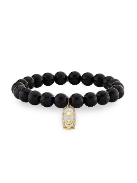 SYDNEY EVAN Women's Sunset Observatory 14K Yellow Gold, Blue Goldstone & 0.08 TCW Diamond Beaded Stretch Bracele
