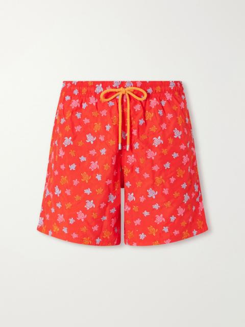 Vilebrequin Mistral Straight-Leg Mid-Length Embroidered Recycled Swim Shorts Red