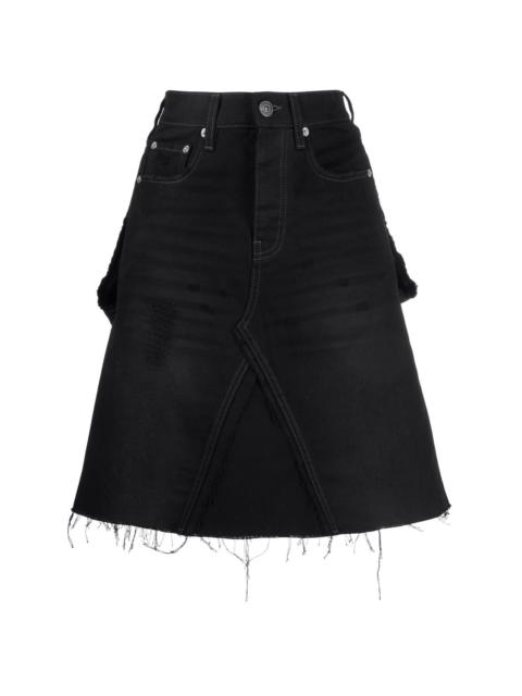 rip-detail A-line denim skirt