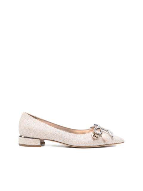 JIMMY CHOO crystal-bow glitter ballet flats