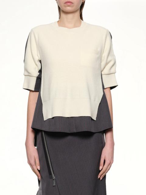 sacai Stripe Doeskin x Wool Knit Pullover in Off White/Gray