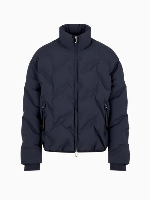 EMPORIO ARMANI Full-zip nylon down jacket with all-over matelassé-effect micro eagle