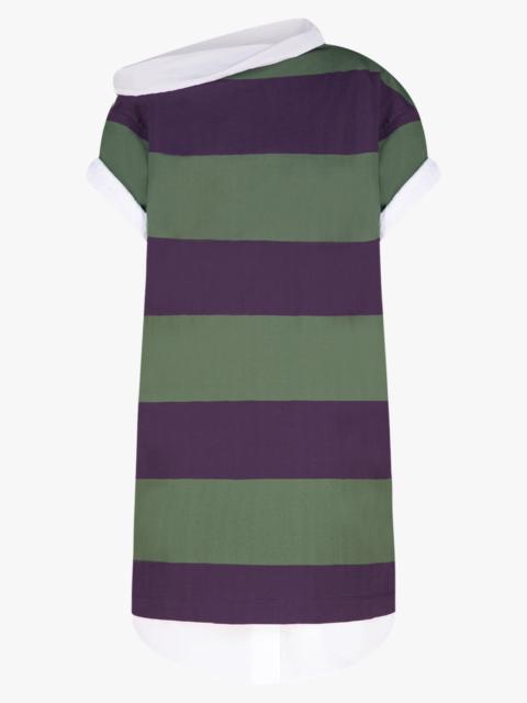 Dries Van Noten STRIPE ASYMMETRIC NECK SHIRT DETAIL DRESS | DARK PURPLE
