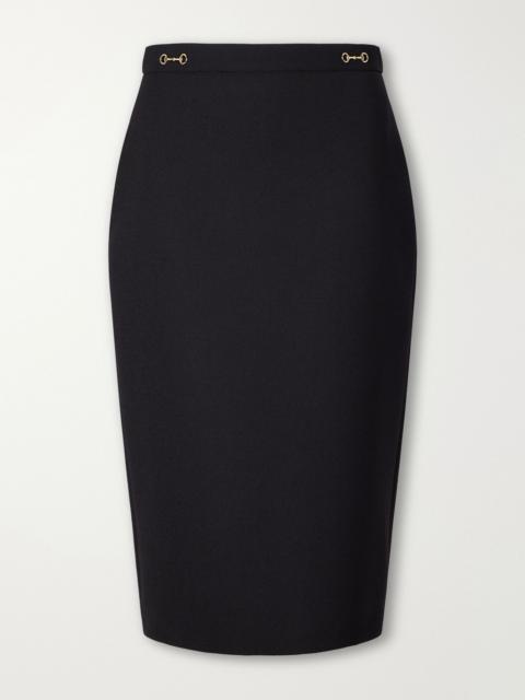 GUCCI Horsebit-embellished wool-crepe midi skirt Black
