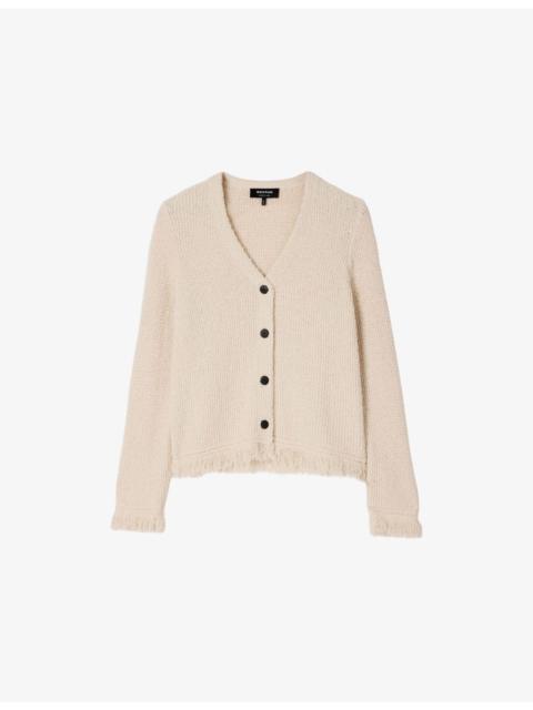 WHISTLES Fringe-Trim Boucle-Knit Cardigan
