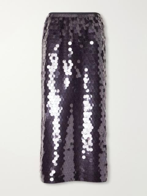 Tibi Sequined organza midi skirt Violet