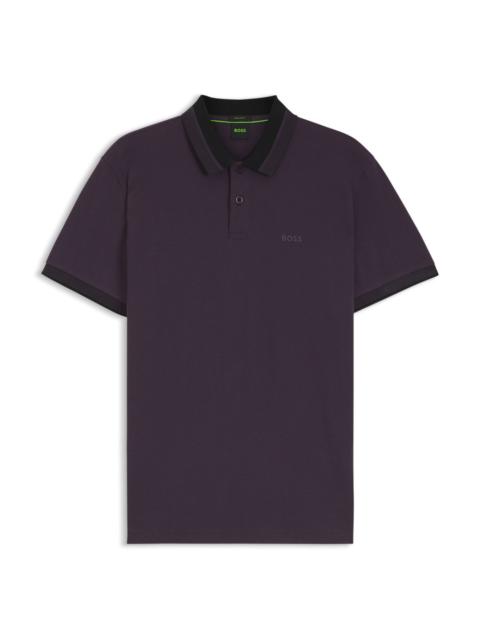 BOSS COTTON-PIQUÉ POLO SHIRT WITH STRIPED COLLAR