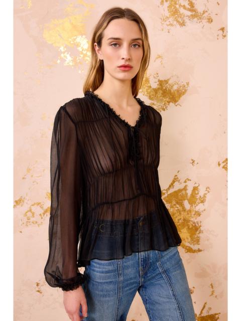 ULLA JOHNSON Robbie Silk Long Sleeve Front Tie Blouse