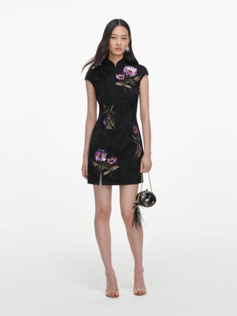 self-portrait Black Jacquard Sequin Embroidered Mini Dress