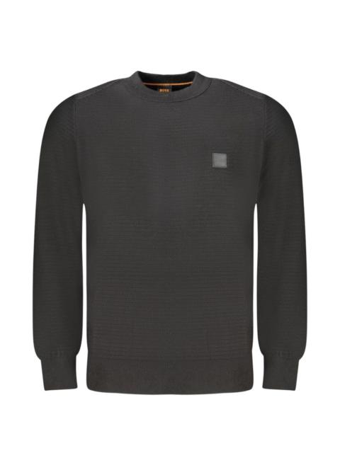 BOSS logo-patch waffle-knit sweater