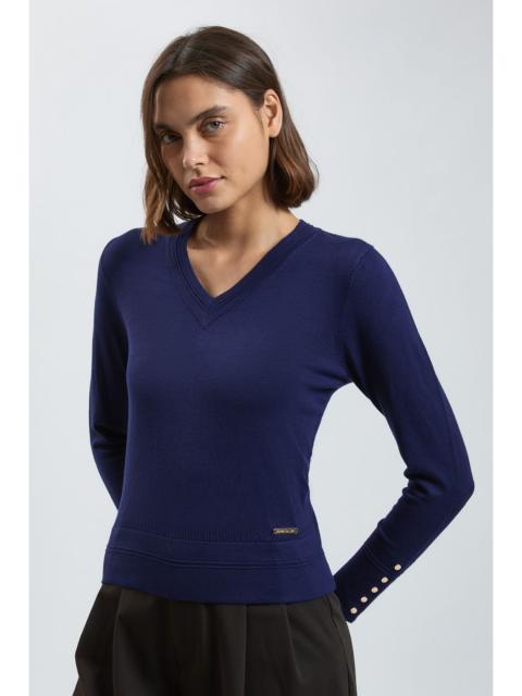 KAREN MILLEN Forever Viscose Blend Knitted Stitch Detail V Neck Long Sleeve Jumper
