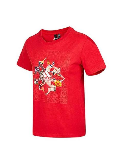 (WMNS) adidas Printing Logo Round Neck Short Sleeve Red HC2807