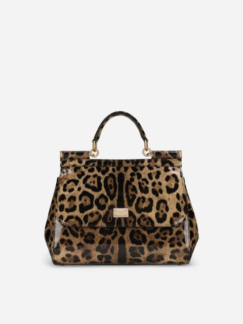 Medium Sicily bag in leopard-print polished calfskin