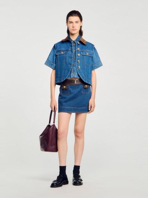 Sandro MINI DENIM AND LEATHER SKIRT