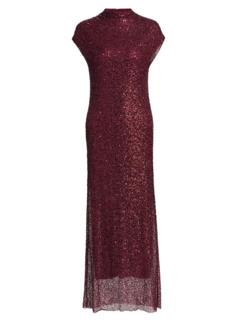SIMKHAI Women's Zaria Sequined Cowlneck Cocktail Dress - Cranberry