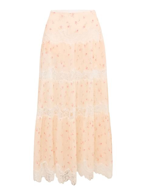 LoveShackFancy Everhart Silk Blend Maxi Skirt pink