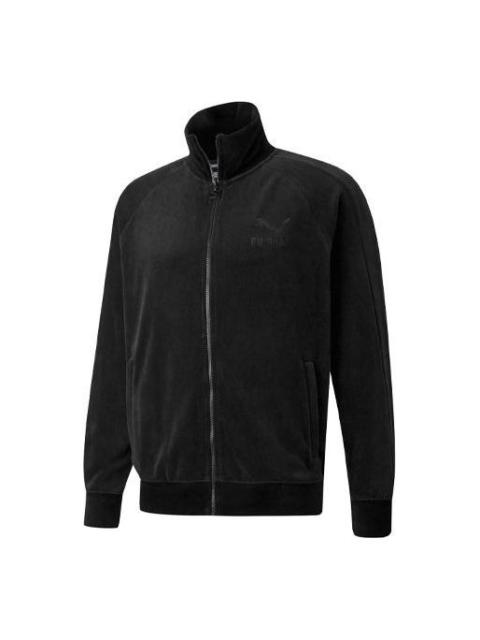PUMA PUMA Iconic T7 Embroidered Logo Retro Sports Suede Stand Collar Jacket Black 532936-01